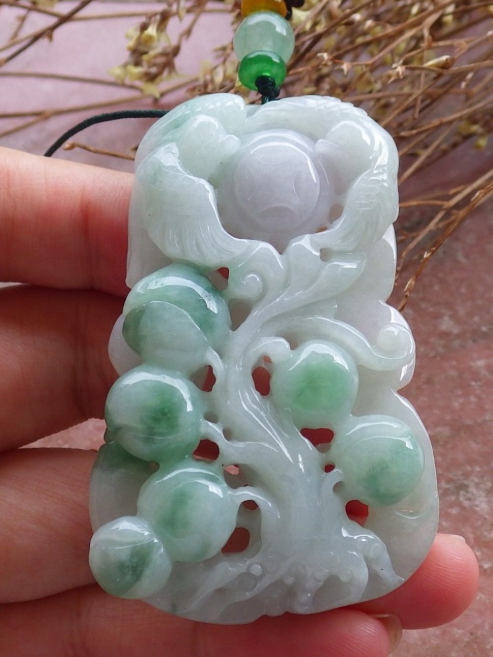 Certified Natural Burma A Jade jadeite Phoenix Bird Ruyi Pendant Necklace